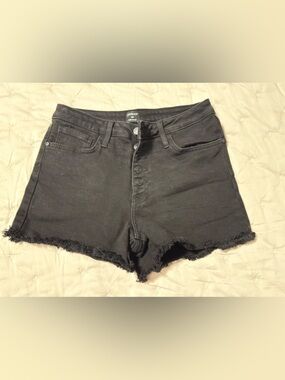 Just Black High-Rise Black Frayed Hem Button Fly Women's Shorts Size 29